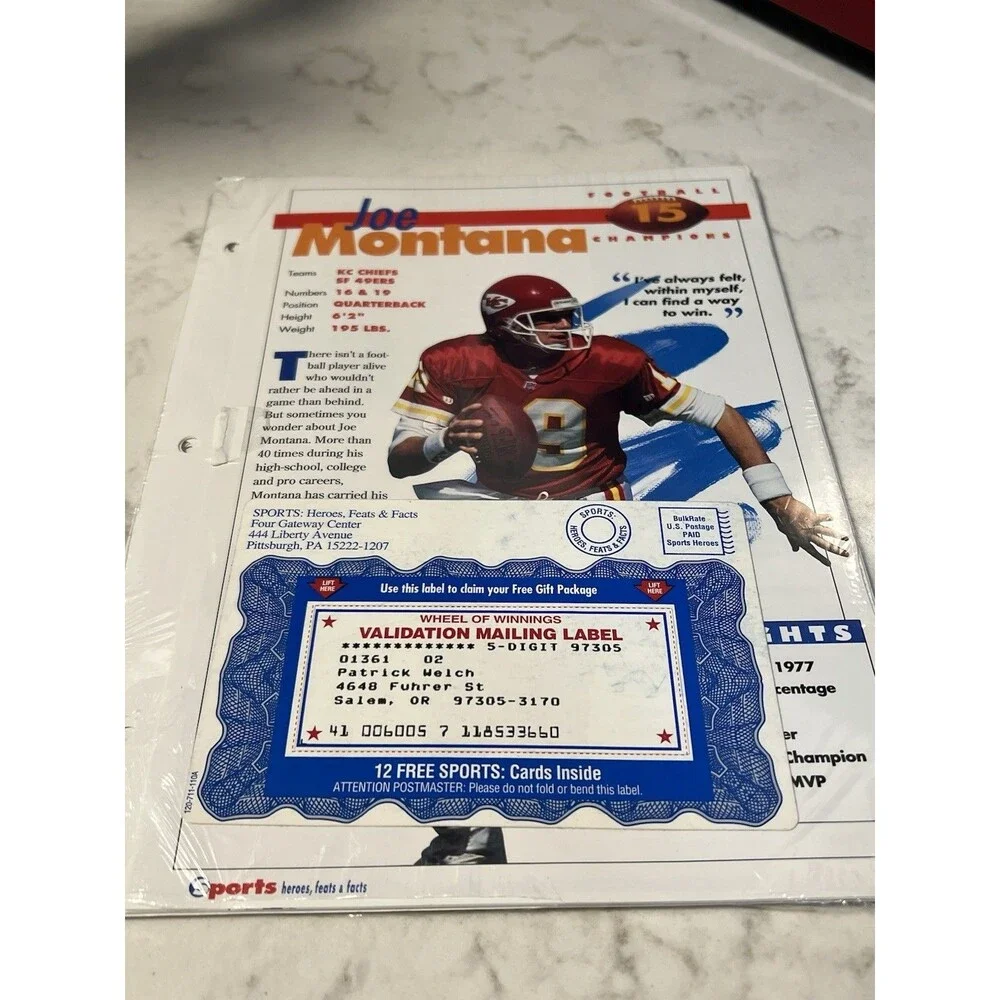 Sports Heroes Michael Jordan Joe Montana 12 Page Set New Sealed Vintage NBA NFL